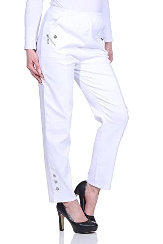 Sommerhosen Damen - Stretch Hose mit Gummizug - Schlupfhose - luftig leichte Stoffhose - Freizeithose - Größe 38 bis 54 (48-50, Weiß) von sockenhimmel