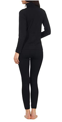 Thermounterwäsche Damen Set Langarm Shirt - Rolli -Rollkragenshirt + Leggings warme Skiunterwäsche Funktionswäsche 36-42 (40-42, Schwarz/Schwarz) von sockenhimmel