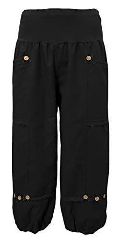 sockenhimmel Kurze Hosen Damen aus 100% Leinen - Caprihose mit Gummizug - 7/8 Hose mit aufgesetzten Taschen (40/42 L, Schwarz) von sockenhimmel