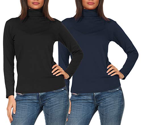 sockenhimmel Langarm Thermo- Rollkragen Pullover Damen 2er Set Thermo- Unterziehrolli Funktionswäsche Rollkragenshirt GR 42-48 (42-44, Schwarz/Marine) von sockenhimmel