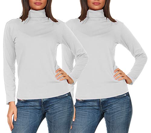 sockenhimmel Langarm Thermo- Rollkragen Pullover Damen 2er Set Thermo- Unterziehrolli Funktionswäsche Rollkragenshirt GR 42-48 (42-44, Weiß/Weiß) von sockenhimmel