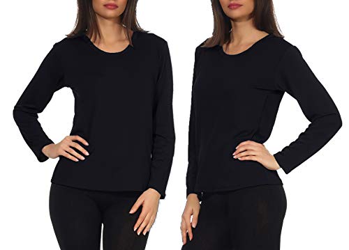 sockenhimmel Thermo- Funktionswäsche Damen 2ER Set Langarm-Unterhemd Skiwäschewäsche Innenfleece Rundhals GR 42-48 (46-48, Schwarz/Schwarz) von Sockenhimmel