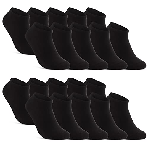 10 | 20 | 30 Paar Sneaker Socken Herren Damen Schwarz Weiß Grau Baumwolle 16900 (20x Schwarz 43-46) von sockenkauf24