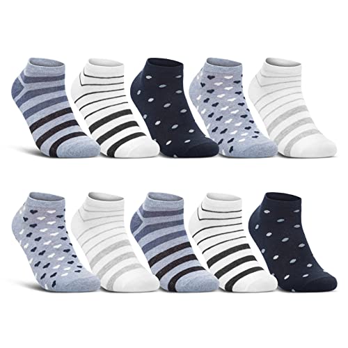 10 Paar Damen Sneaker Socken Mehrfarbig Streifen Punkte Herzen Maritim Baumwolle 36832 WP (39-42) von sockenkauf24