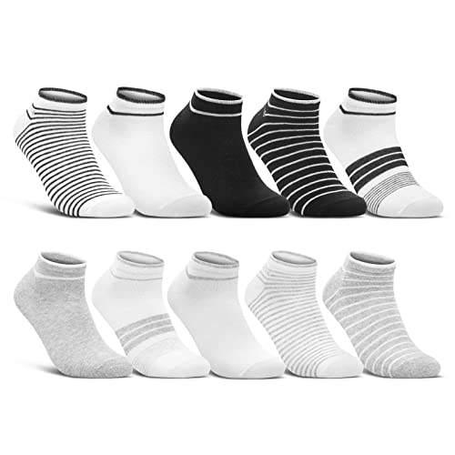 10 Paar Damen Sneaker Socken Mehrfarbig Streifen Punkte Herzen Maritim Baumwolle 36844/1+36844/2 WP (35-38) von sockenkauf24