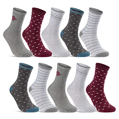 10 Paar Damen Socken Baumwolle Mehrfarbig Streifen Punkte Herzen 34974/1 (35-38) von sockenkauf24