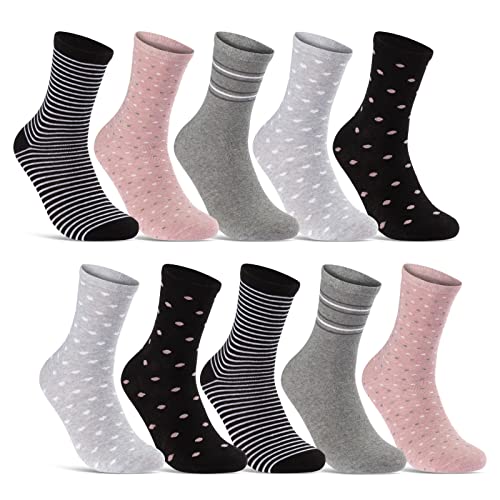 10 Paar Damen Socken Baumwolle Mehrfarbig Streifen Punkte Herzen 34974/2 (35-38) von sockenkauf24