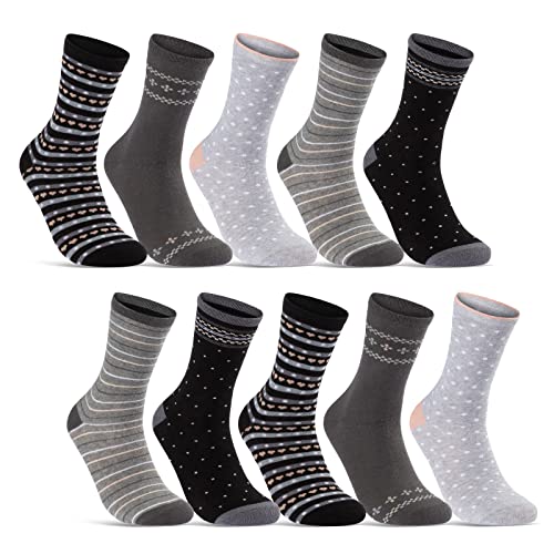 10 Paar Damen Socken Baumwolle Mehrfarbig Streifen Punkte Herzen 34977/1 (35-38) von sockenkauf24