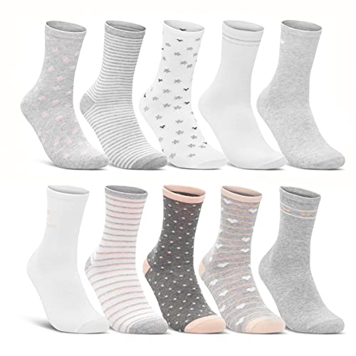 10 Paar Damen Socken Baumwolle Mehrfarbig Streifen Punkte Herzen 34911/1+34911/2 (39-42) von sockenkauf24