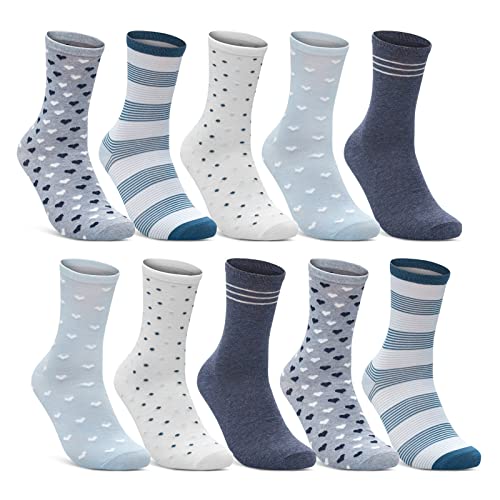 10 Paar Damen Socken Baumwolle Mehrfarbig Streifen Punkte Herzen 34924 (35-38) von sockenkauf24