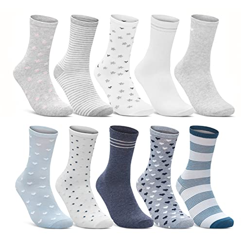 10 Paar Damen Socken Baumwolle Mehrfarbig Streifen Punkte Herzen 34911/1+34924 (35-38) von sockenkauf24