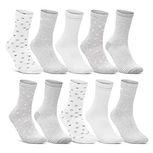 10 Paar Damen Socken Baumwolle Mehrfarbig Streifen Punkte Herzen 34911/1 (35-38) von sockenkauf24