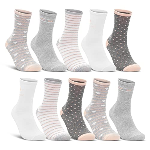 10 Paar Damen Socken Baumwolle Mehrfarbig Streifen Punkte Herzen 34911/2 (35-38) von sockenkauf24