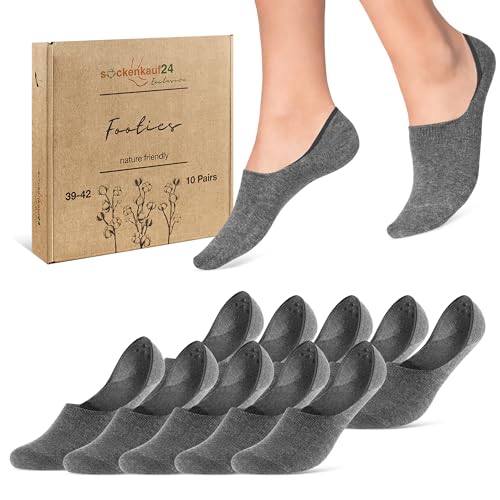 10 Paar Füßlinge Damen Herren Unsichtbare Sneaker Socken Atmungsaktiv Baumwolle 70103T (Grau 43-46) von sockenkauf24