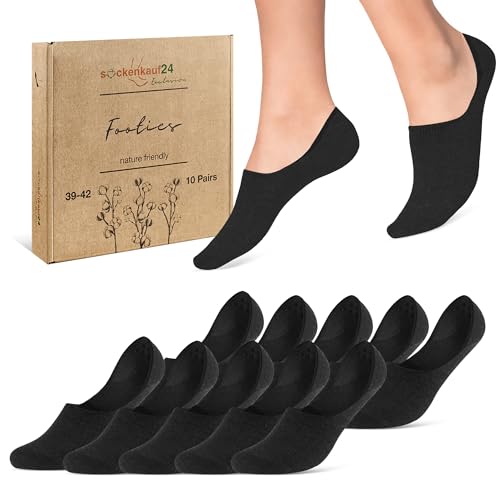 10 Paar Füßlinge Damen Herren Unsichtbare Sneaker Socken Atmungsaktiv Baumwolle 70103T (Schwarz 39-42) von sockenkauf24
