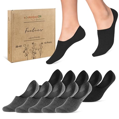 10 Paar Füßlinge Damen Herren Unsichtbare Sneaker Socken Atmungsaktiv Baumwolle 70103T (Schwarz Grau 39-42) von sockenkauf24