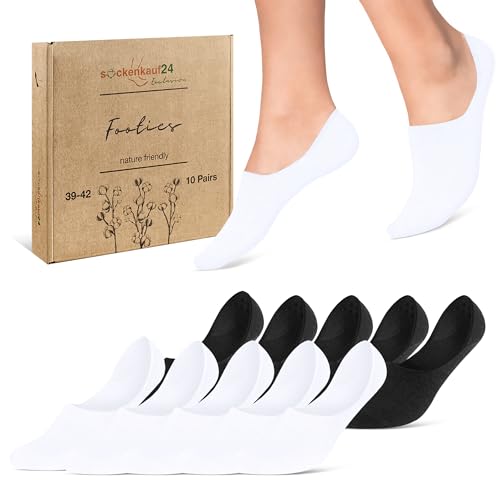 10 Paar Füßlinge Damen Herren Unsichtbare Sneaker Socken Atmungsaktiv Baumwolle 70103T (Schwarz Weiß 35-38) von sockenkauf24