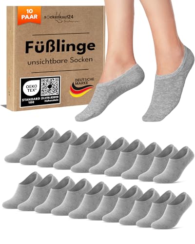 10 Paar Füßlinge Damen Sneaker Socken Herren Unsichtbar Atmungsaktiv Baumwolle mit Silikonpad 70106T (Grau 39-42) von sockenkauf24