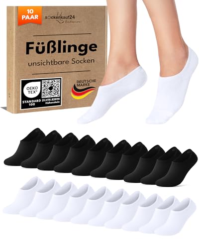 10 Paar Füßlinge Damen Sneaker Socken Unsichtbar Atmungsaktiv Baumwolle mit Silikonpad 70106T (Schwarz Weiß 35-38) von sockenkauf24