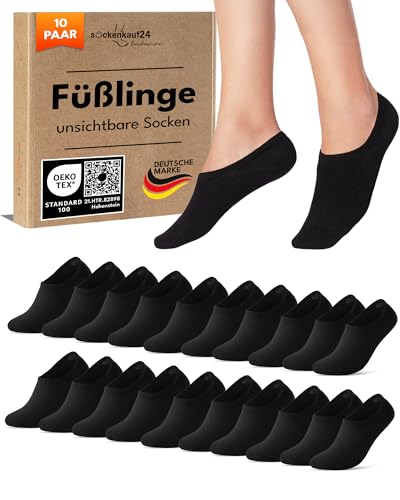 10 Paar Füßlinge Herren Sneaker Socken Unsichtbar Atmungsaktiv Baumwolle mit Silikonpad 70106T (Schwarz 47-50) von sockenkauf24