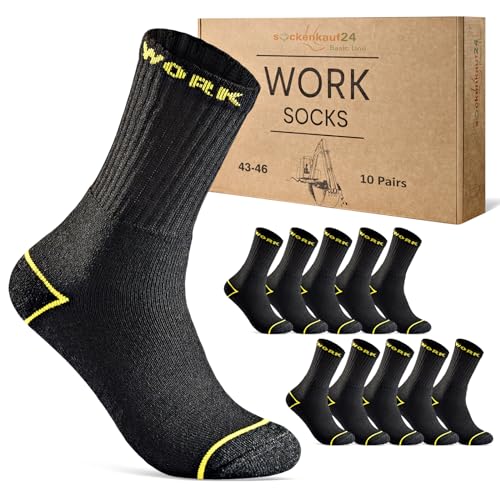 10 Paar Herren Arbeitssocken WORK Socken Baumwolle 70204T (Schwarz 43-46) von sockenkauf24