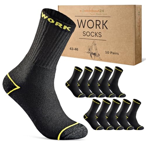 10 Paar Herren Arbeitssocken WORK Socken Baumwolle 70204T (Schwarz 47-50) von sockenkauf24