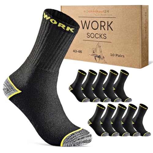 10 Paar Herren Arbeitssocken WORK Socken Baumwolle 70204T (Schwarz Meliert 39-42) von sockenkauf24