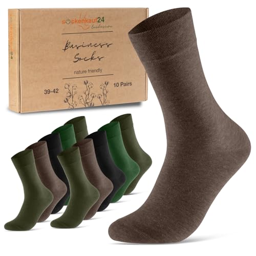 10 Paar Premium Socken Herren Damen Baumwolle Komfortbund ohne Naht 70101T (Grün Braun Schwarz 35-38) von sockenkauf24