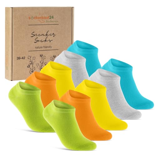 10 Paar Sneaker Socken Herren Damen Baumwolle Komfortbund ohne Naht 70102T WP (Bunt 35-38) von sockenkauf24