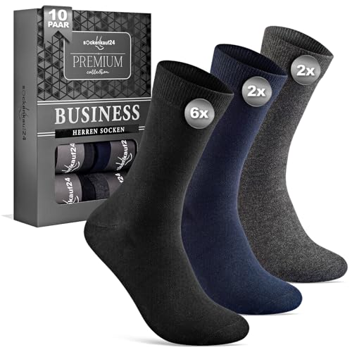 10 Paar Socken Herren Business Herrensocken aus Baumwolle ohne drückende Naht 15800 (Schwarz Grau Blau 39-42) von sockenkauf24