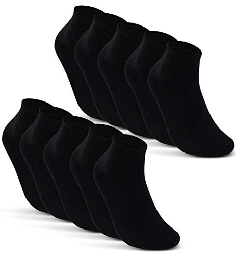 10 Paar Sneaker Socken Herren Schwarz Quarter Sportsocken Damen Gepolstert Frotteesohle Atmungsaktiv Baumwolle 16200 WP (39-42 Schwarz) von sockenkauf24