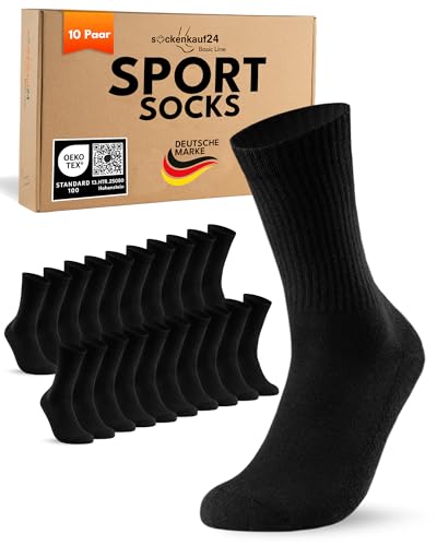 10 Paar Sportsocken Damen Schwarz 35-38 Tennissocken Atmungsaktive Damensocken Baumwolle Crew Socken von sockenkauf24