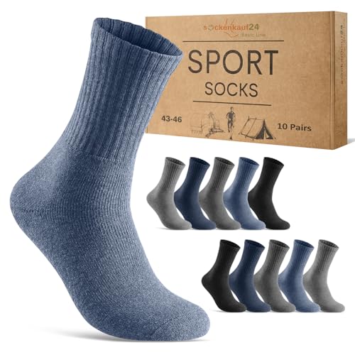 10 Paar Sportsocken Herren Tennissocken Baumwolle Atmungsaktive Crew Socken 70205T (Gemischt 43-46) von sockenkauf24