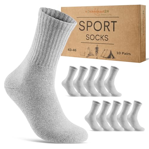 10 Paar Sportsocken Herren Tennissocken Baumwolle Atmungsaktive Crew Socken 70205T (Hellgrau 43-46) von sockenkauf24