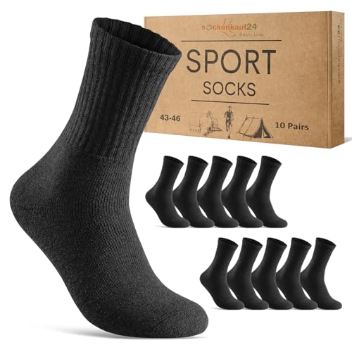 10 Paar Sportsocken Herren Tennissocken Baumwolle Atmungsaktive Crew Socken 70205T (Schwarz 43-46) von sockenkauf24