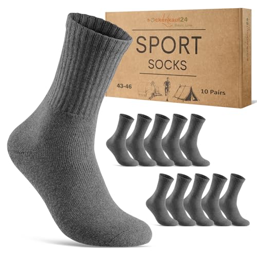 10 Paar Sportsocken Herren Tennissocken Damen Baumwolle Atmungsaktive Crew Socken 70205T (Anthrazit 39-42) von sockenkauf24