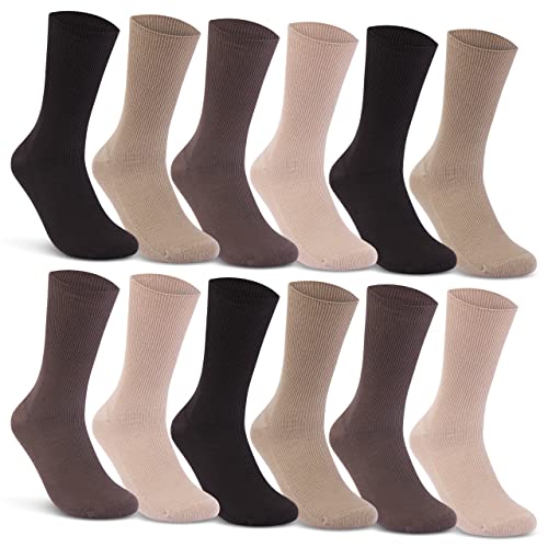 12 Paar Socken ohne Gummidruck 100% Baumwolle Damen & Herren Diabetiker Socken 11000 WP (43-46, Beige/Braun) von sockenkauf24