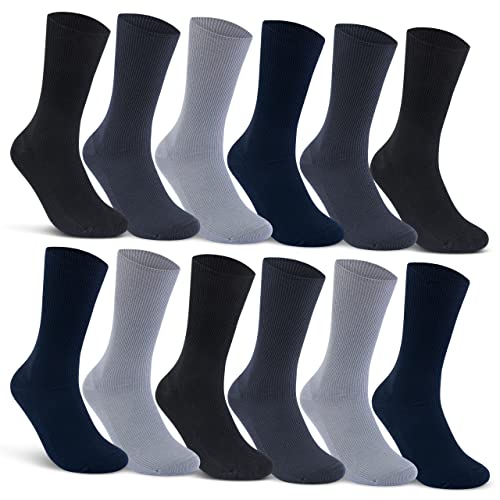 12 Paar Socken ohne Gummidruck 100% Baumwolle Damen & Herren Diabetiker Socken 11000 WP (43-46, Schwarz/Blau/Grau) von sockenkauf24