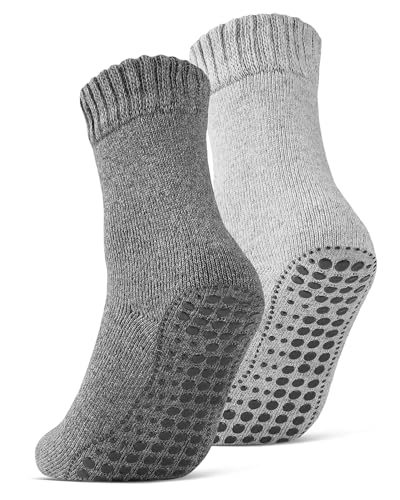 2 | 4 | 6 Paar ABS Socken Herren Damen Anti Rutsch Socken mit Wolle 21463 WP (Grau/Anthrazit 2 Paar 43-46) von sockenkauf24