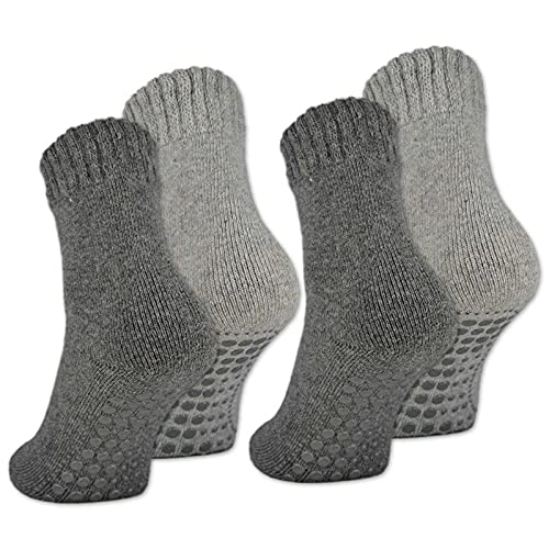 2 | 4 | 6 Paar ABS Socken Herren Damen Anti Rutsch Socken mit Wolle 21463 WP (Grau/Anthrazit 4 Paar 47-50) von sockenkauf24