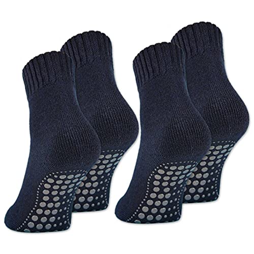 2 | 4 | 6 Paar ABS Socken Herren Damen Anti Rutsch Socken mit Wolle 21463 WP (Navy 4 Paar 35-38) von sockenkauf24