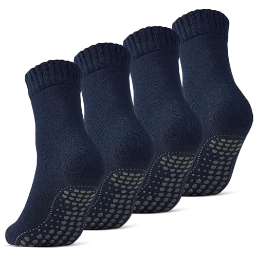 2 | 4 | 6 Paar ABS Socken Herren Damen Anti Rutsch Socken mit Wolle 21463 WP (Navy 4 Paar 39-42) von sockenkauf24