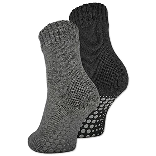 2 | 4 | 6 Paar ABS Socken Herren Damen Anti Rutsch Socken mit Wolle 21463 WP (Schwarz/Anthrazit 2 Paar 35-38) von sockenkauf24