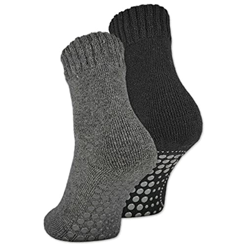 2 | 4 | 6 Paar ABS Socken Herren Damen Anti Rutsch Socken mit Wolle 21463 WP (Schwarz/Anthrazit 2 Paar 39-42) von sockenkauf24