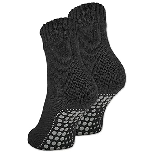 2 | 4 | 6 Paar ABS Socken Herren Damen Anti Rutsch Socken mit Wolle 21463 WP (Schwarz 2 Paar 39-42) von sockenkauf24