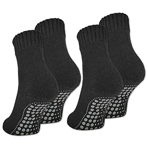 2 | 4 | 6 Paar ABS Socken Herren Damen Anti Rutsch Socken mit Wolle 21463 WP (Schwarz 4 Paar 39-42) von sockenkauf24