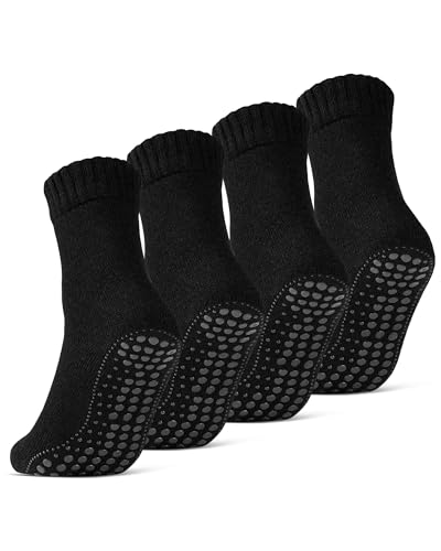 2 | 4 | 6 Paar ABS Socken Herren Damen Anti Rutsch Socken mit Wolle 21463 WP (Schwarz 4 Paar 39-42) von sockenkauf24