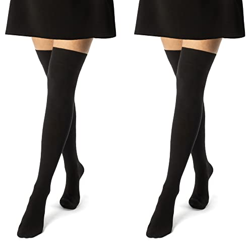 sockenkauf24 2 Paar Overknee Strümpfe Damen Kniestrümpfe Baumwolle 10723 (Schwarz & Schwarz 39-42) von sockenkauf24