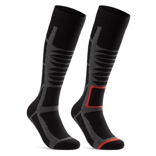 2 Paar Skisocken Herren & Damen Ski Kniestrümpfe 34175 WP (Schwarz Rot 43-46) von sockenkauf24