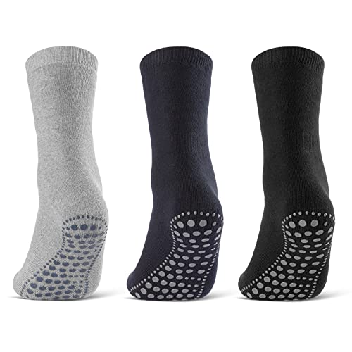 3 oder 6 Paar ABS Socken Herren Damen Anti Rutsch Socken Baumwolle 8600 WP (Schwarz Blau Grau 3 Paar 39-42) von sockenkauf24